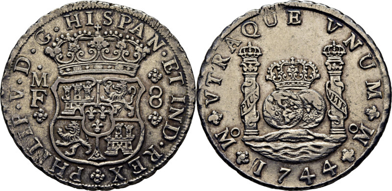 FELIPE V. México. 8 reales. 1744. MF. Con tilde dentro del 44. Cy9451. 26´85 g. ...