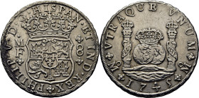 FELIPE V. México. 8 reales. 1745 rectificado sobre un 5. MF. EBC-
