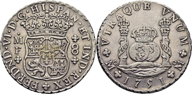 FERNANDO VI. México. 8 reales. 1751. MF. Cy10565. 26´99 g. Algo limpiado. Leves ...