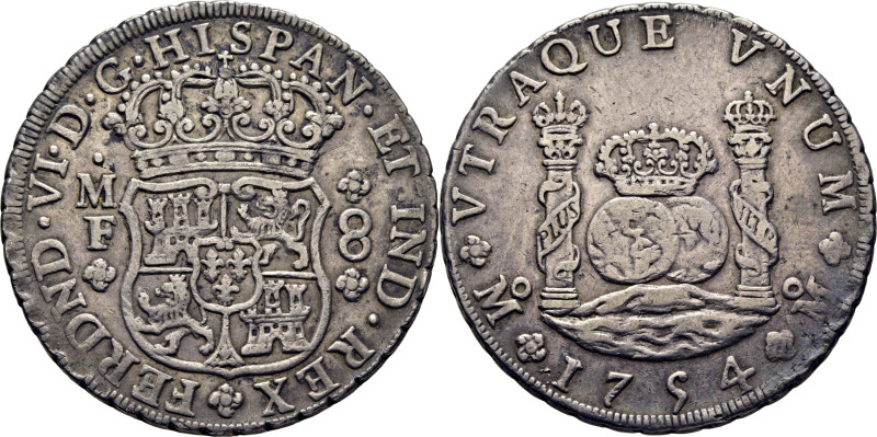 FERNANDO VI. México. 8 reales. 1754. MF. Coronas imperial y real. Cy10593. 27´11...