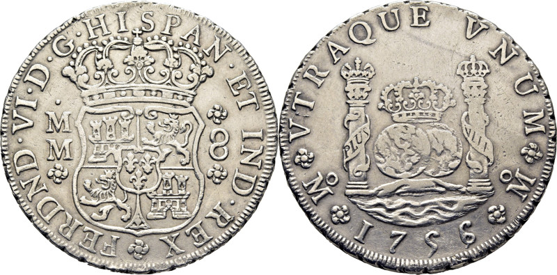 FERNANDO VI. México. 8 reales. 1756 sobre 5. MM. Cy10614. 26´99 g. Frotada con c...