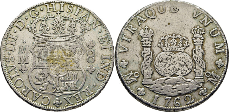 CARLOS III. México. 8 reales. 1762. MM. Cy11906. 26´79 g. Concreciones y verdín ...