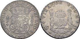 CARLOS III. México. 8 reales. 1767. MF. Tono en anverso