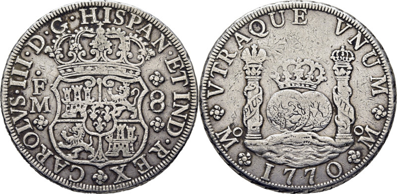 CARLOS III. México. 8 reales. 1770. FM. Cy11980. 26´79 g. Marquitas, abundantes ...