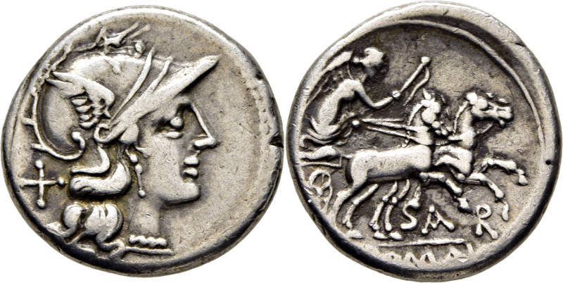 ROMA REPÚBLICA. ATILIA. Hacia 180 aC. Denario de 10 ases. Cabeza de Palas galead...