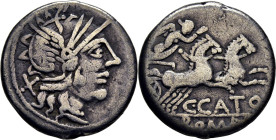 ROMA REPÚBLICA. PORCIA. Denario. 149 aC. Biga, muy separados los caballos. Acuñación centrada