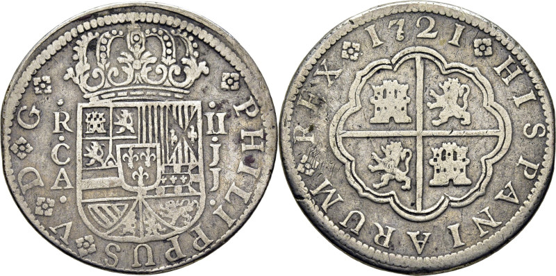 FELIPE V. Cuenca. 2 reales. 1721. Cy8717 (30€). Algunas rayitas. MBC o algo más ...