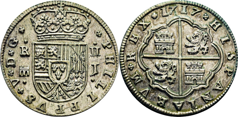 FELIPE V. Segovia. 2 reales. 1717. J. Cy8684. Leves y superficiales restos de ve...