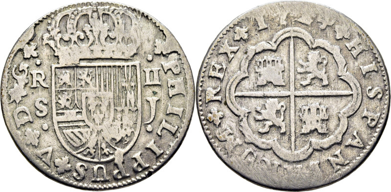 FELIPE V. Sevilla. 2 reales. 1724. J. Cy8760 (35€). Limpiada. BC+