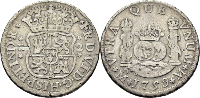 FERNANDO VI. México. 2 reales. 1759. Cy10459 (30€). Erosión y rayas en anverso. ...