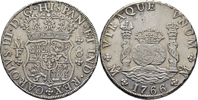 CARLOS III. México. 8 reales. 1766. MF. Cy11944. 26´89 g. Suaves y finas rayitas...