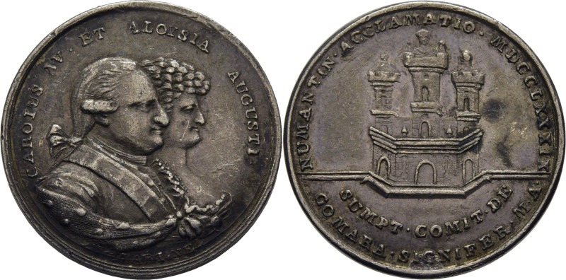 CARLOS IV. Medalla de proclamación de módulo de 1 real en Soria. Acuñada en Plat...