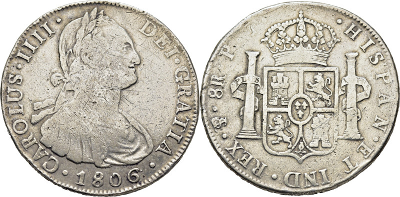 CARLOS IV. Potosí. 8 reales. 1806. PJ. Cy13968. 26´58 g. Ligera limpieza. Rayita...