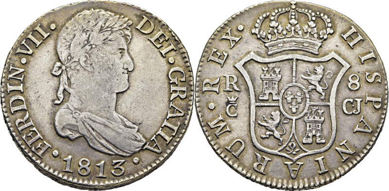 FERNANDO VII. Cádiz. 8 reales. 1813. CJ. Cy15887. Acuñación débil del busto. Cas...