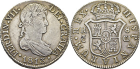 FERNANDO VII. Cádiz. 8 reales. 1813. CJ. Tono