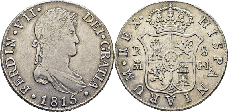 FERNANDO VII. Madrid. 8 reales. 1815. GJ. Cy15953. Acuñación débil del busto. Li...