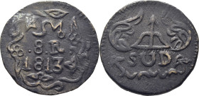FERNANDO VII. Morelos. 8 reales en cobre. 1813. Buen ejemplar con fuerte acuñación centrada