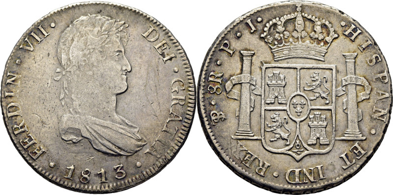 FERNANDO VII. Potosí. 8 reales. 1813. PJ. Cy15909. Rayitas delante del busto, y ...