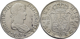 FERNANDO VII. Sevilla. 8 reales. 1816. CJ. Casi EBC-