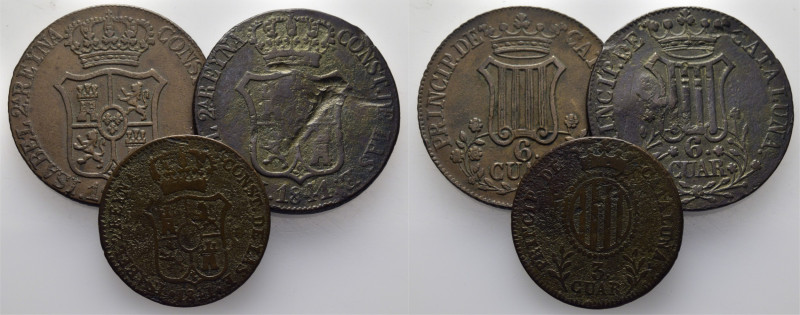 ISABEL II. Cataluña. 6 cuartos. 1841 y 1846. 3 cuartos 1841. Cy16752, 16759 (40€...