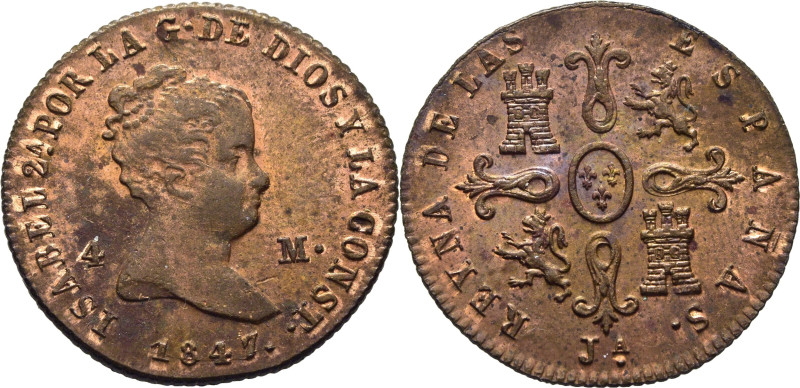 ISABEL II. Jubia. 4 maravedís. 1847. Cy16646. Motitas superficiales en ambas áre...