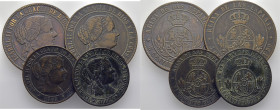ISABEL II. Jubia. 5 (2) y 2 1/2 (2) céntimos. 1868. OM…Lote de 4