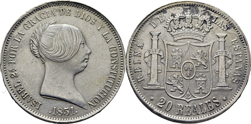 ISABEL II. Madrid. 20 reales. 1851. Cy17191. Oxidación limpiada en toda la pieza...