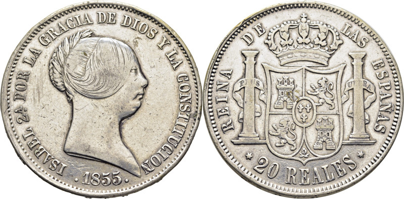 ISABEL II. Madrid. 20 reales. 1855. Cy17203. Limpiada. Golpecitos en canto. Mejo...