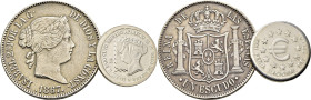 ISABEL II. Madrid. 1 escudo. 1867. Más medalla en plata de 2 reales...Lote de 2