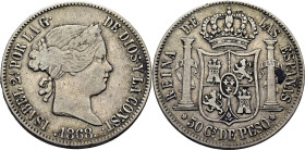 ISABEL II. Manila. 50 centavos de peso. 1868