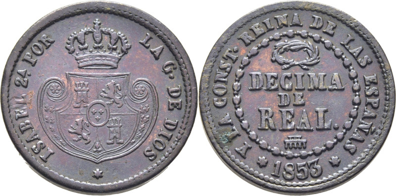 ISABEL II. Segovia. Décimo de real. 1853. Cy16591. Fallito de metal en anverso. ...