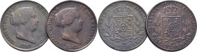 ISABEL II. Segovia. 25 céntimos de real. 1861 y 1864…Lote de 2