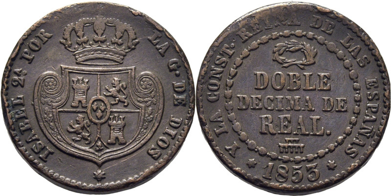 ISABEL II. Segovia. Doble décima. 1853. Cy16671 (90€). Ambas grafilas con golpec...