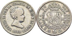 ISABEL II. Madrid. 2 reales. 1844 sobre 3. Algo escasa
