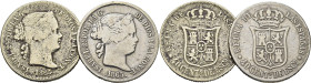 ISABEL II. Madrid. 40 céntimos de escudo. 1864 y 1865…Lote de 2