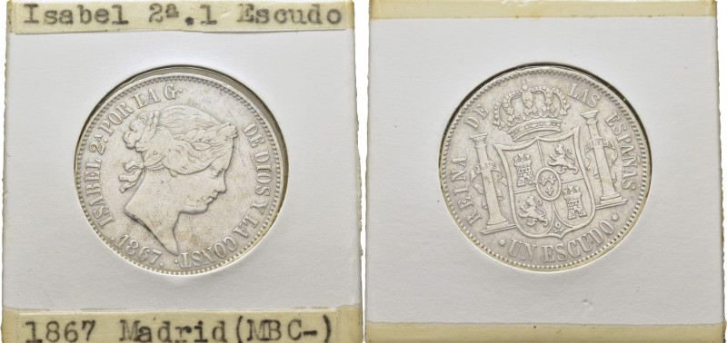 ISABEL II. Madrid. Escudo. 1867. Cy17149 (30€). Algo limpiada. Marquitas. Algún ...