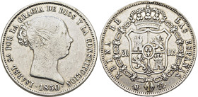 ISABEL II. Madrid. 20 reales. 1850. CL. Sin punto bajo A del ordinal