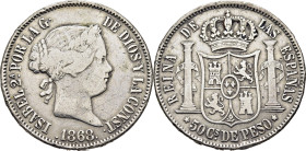 ISABEL II. Manila. 50 centavos. 1868