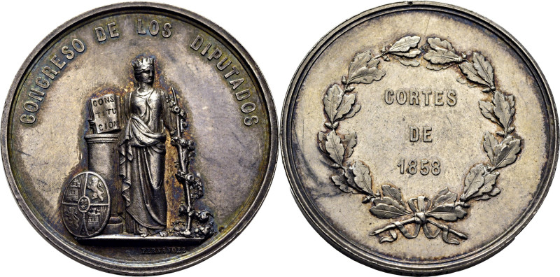 ISABEL II. Medalla de miembro del Congreso de los Diputados Cortes de 1858. Nomi...