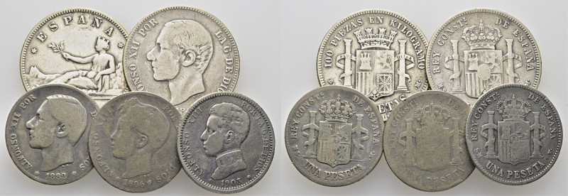 CENTENARIO. 1 peseta. 1882, 1896 y 1903*19-03. 2 pesetas. 1870*73 y 1883. Sin es...