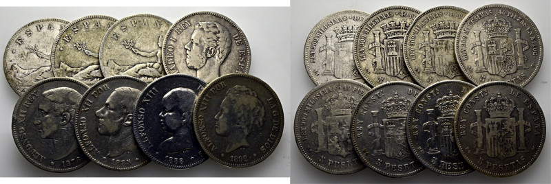 CENTENARIO. 5 pesetas. 1870 (3), 1871, 1876, 1885, 1888 y 1892. Apenas visibles ...