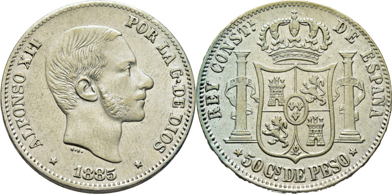 ALFONSO XII. Manila. 50 centavos de peso. 1885. Cy17566. Ligerísimo superficial ...