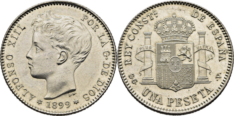 ALFONSO XIII. 1 peseta. 1899*18-99. SGV. Cy17613. Ligeramente frotada. Suaves y ...