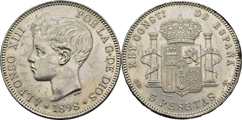 ALFONSO XIII. 5 pesetas. 1898*18-98. SGV. Cy17647. Limpiada. Rayitas en reverso....