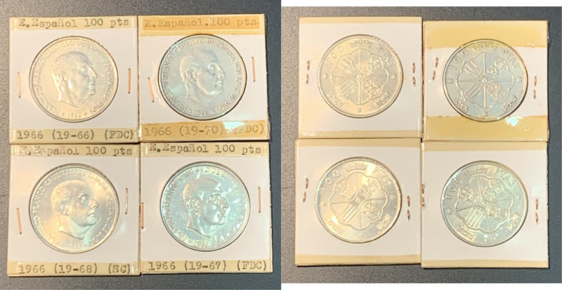 ESTADO ESPAÑOL. 100 pesetas. 1966*66, *67, *68 y *70. Tres peores algo frotadas....