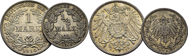 ALEMANIA. Guillermo II. 1 marco. 1914 J. 1/2 marco. 1906 A. K14 (14$) y 17 (3$)....