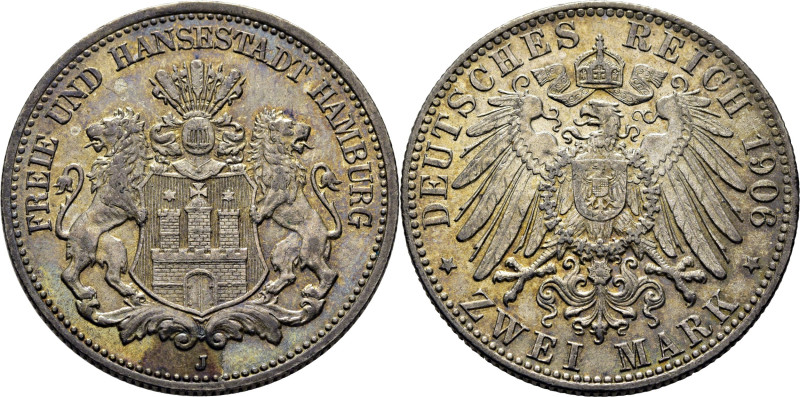 ALEMANIA. Hamburgo. 2 marcos. 1906 J. K612 (50$). EBC+, brillo original. Tono