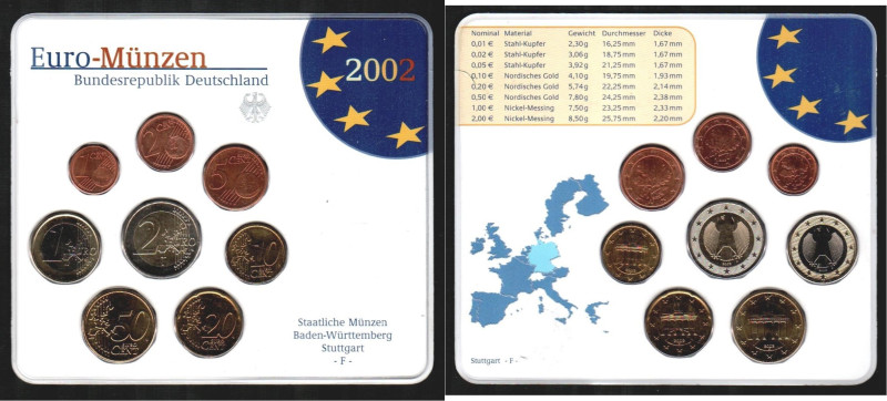 ALEMANIA. 2 euros a 1 céntimo. 2002D. Blíster oficial de la Bayerisches Hamptmun...