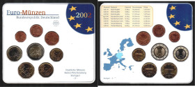 ALEMANIA. 2 euros a 1 céntimo. 2002D. Blíster oficial de la Bayerisches Hamptmunzamt. FDC. Lote de 8