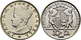 ANDORRA. 10 dinares. Juan Obispo de Urgel. Escudo. 1984. SC+